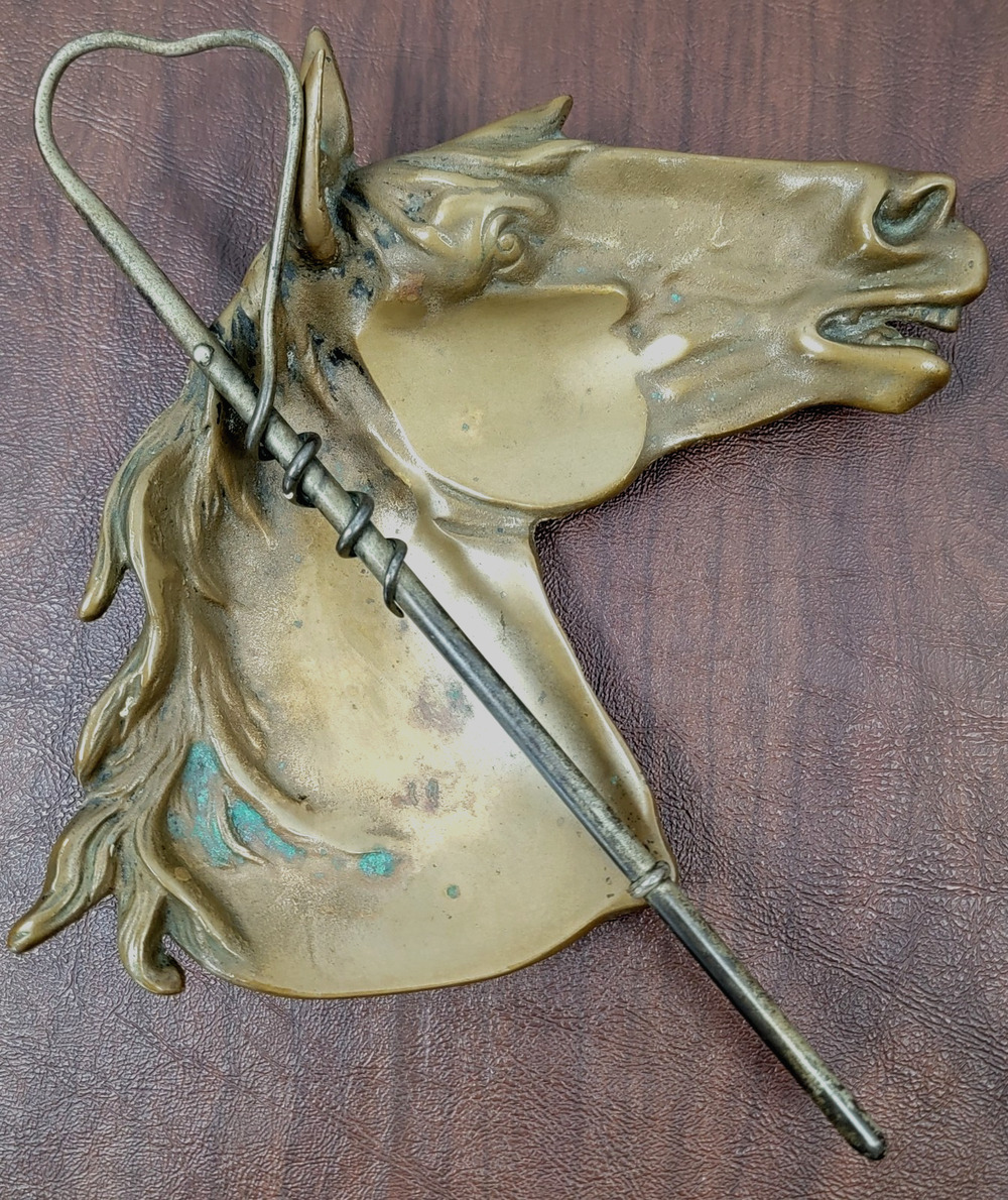 Vintage 1940s Cast Iron Horse Head Ashtray • Bronze Patina • Western